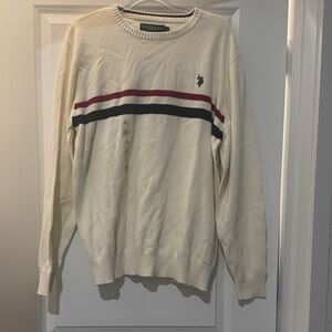 U.S. Polo Assn. Men's Cream Sweater with Red and Black Stripes